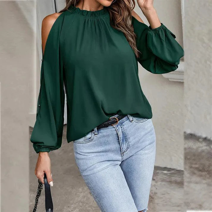 Melania - Elegante blusa de manga larga y hombros descubiertos