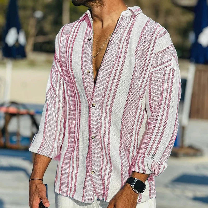 Gabriel - Elegante polo de botones a rayas de manga larga