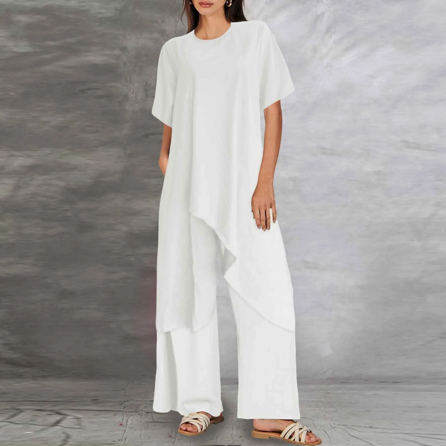 Orinthia - Elegante conjunto de blusa larga y pantalón