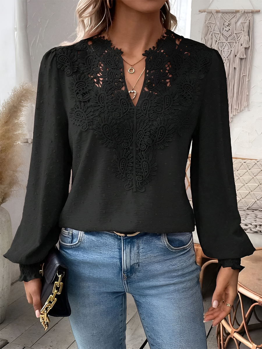 Lena - Elegante blusa de manga larga y cuello de pico