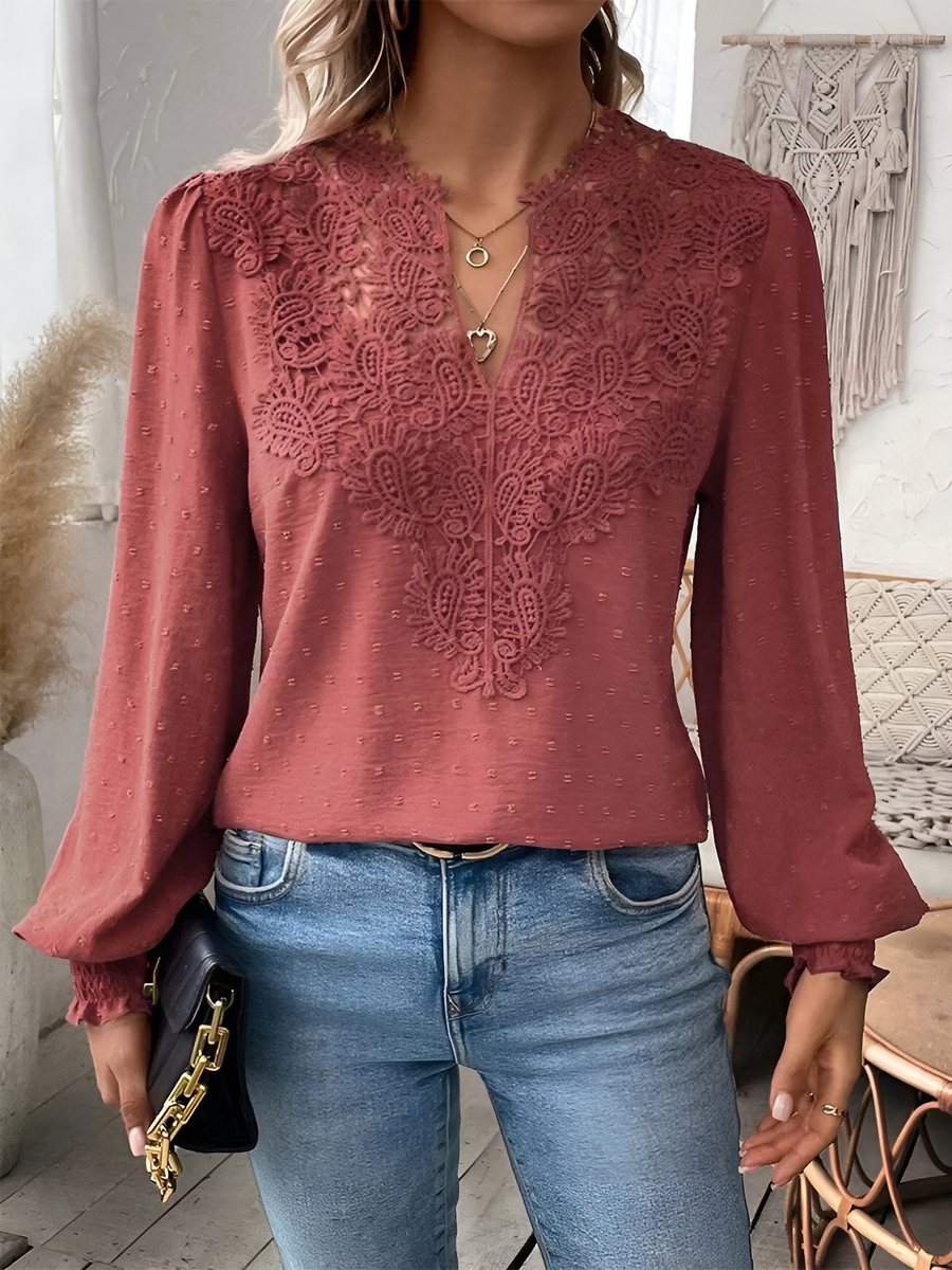 Lena - Elegante blusa de manga larga y cuello de pico