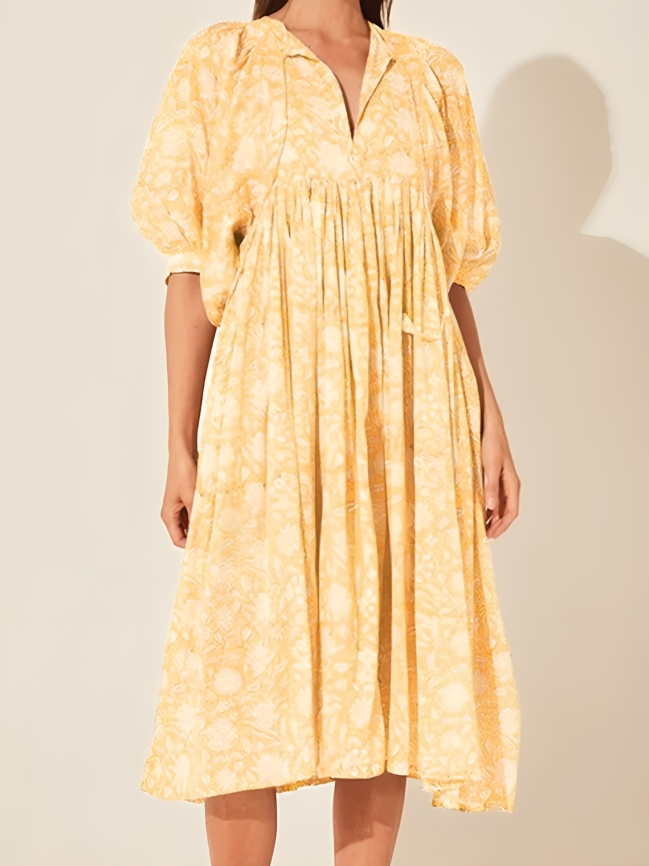 Mercy - Vestido de manga acampanada de estilo floral holgado y casual