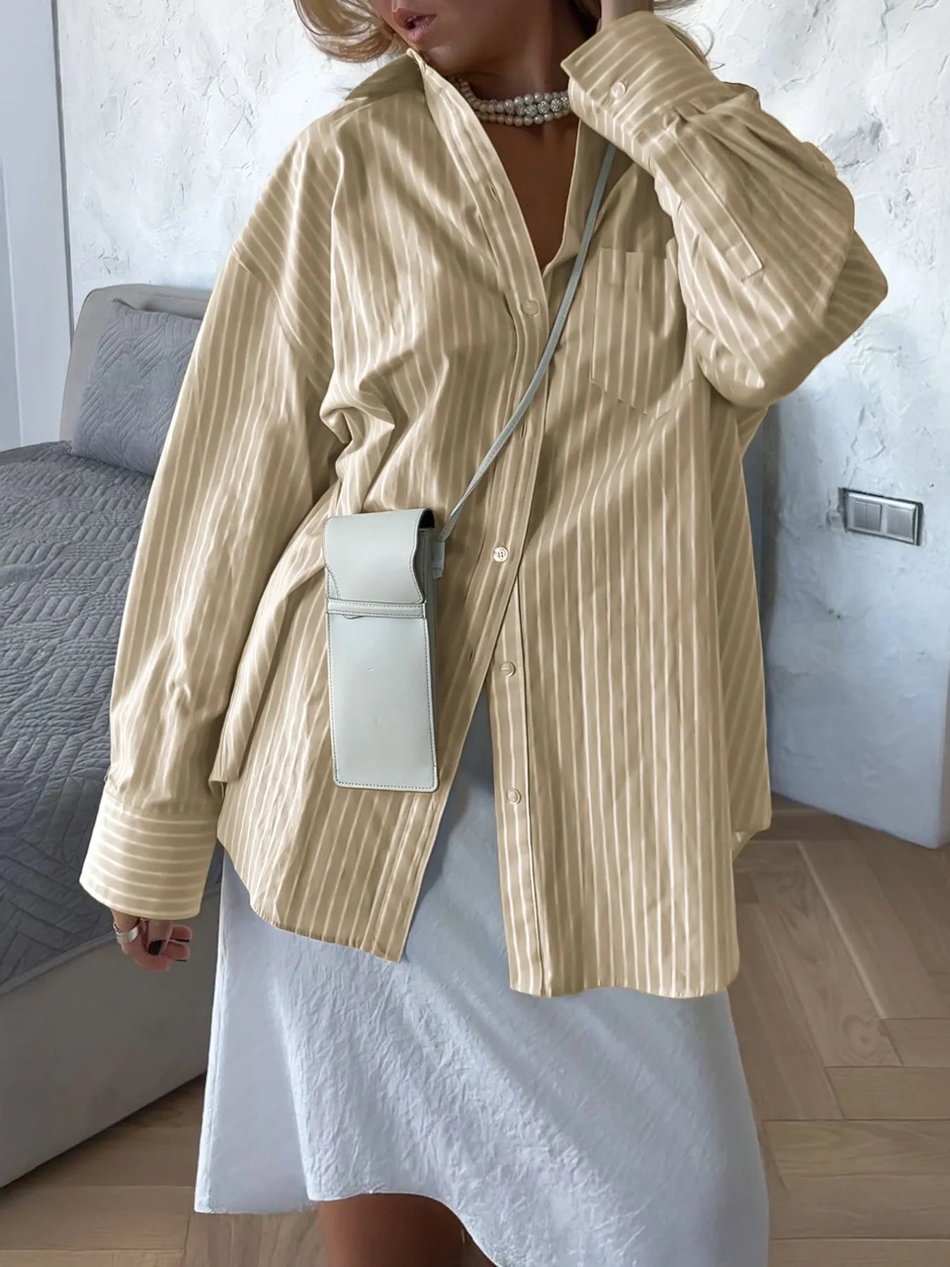 Elisa - Camisa holgada de manga larga con rayas y botones