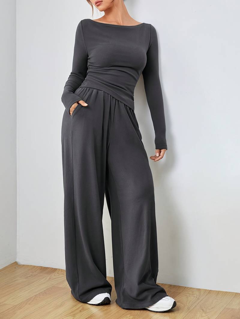 Stephany - Conjunto cómodo y casual de jersey de manga larga y pantalón ancho
