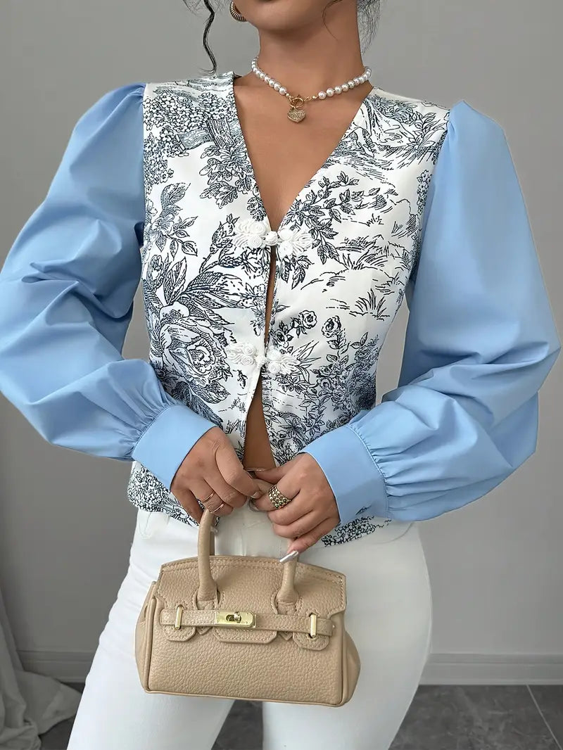 Joycie – Blusa vintage de algodón con mangas abullonadas