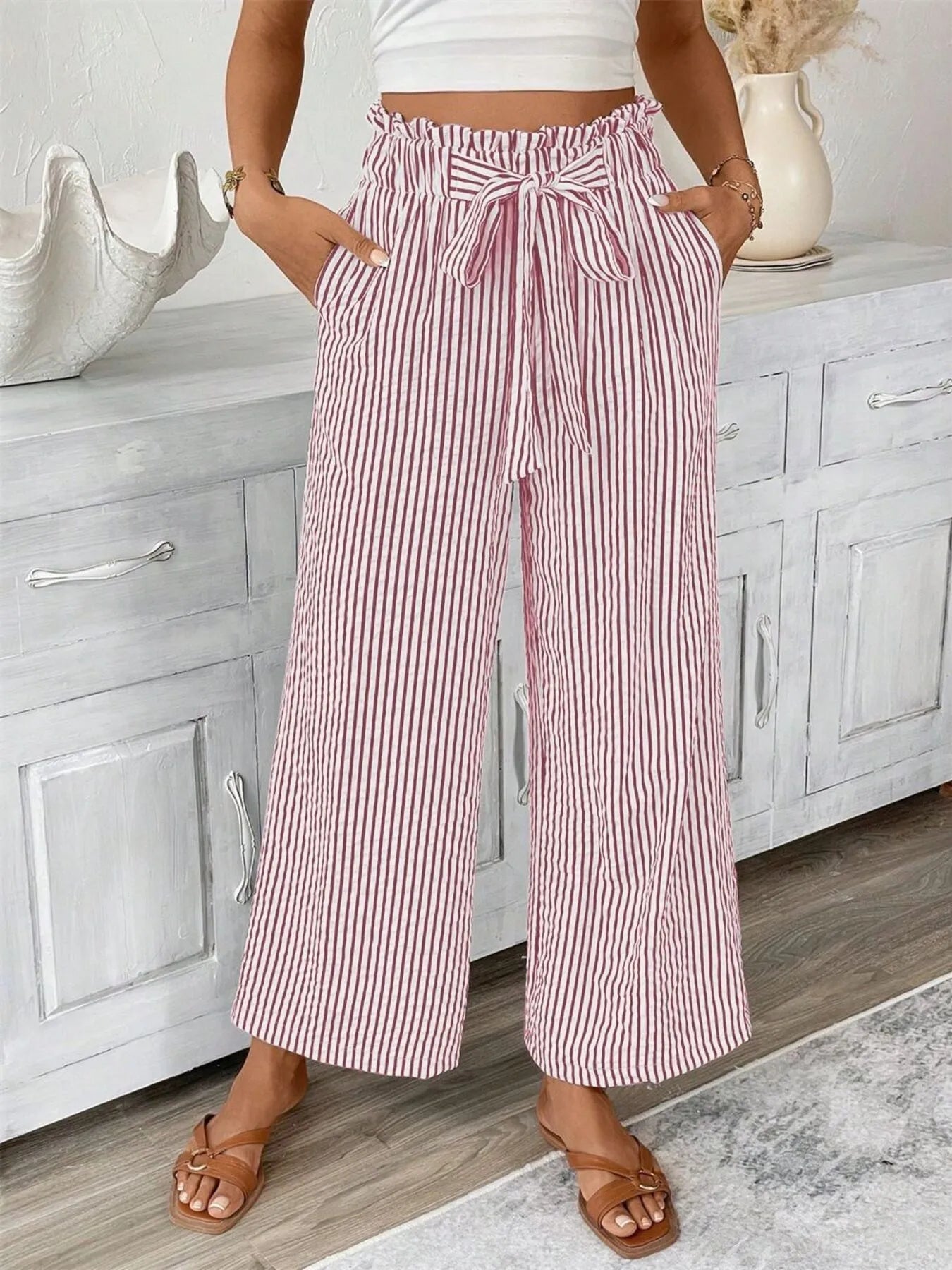 Candy - Elegante pantalón de raya ancha y cintura alta