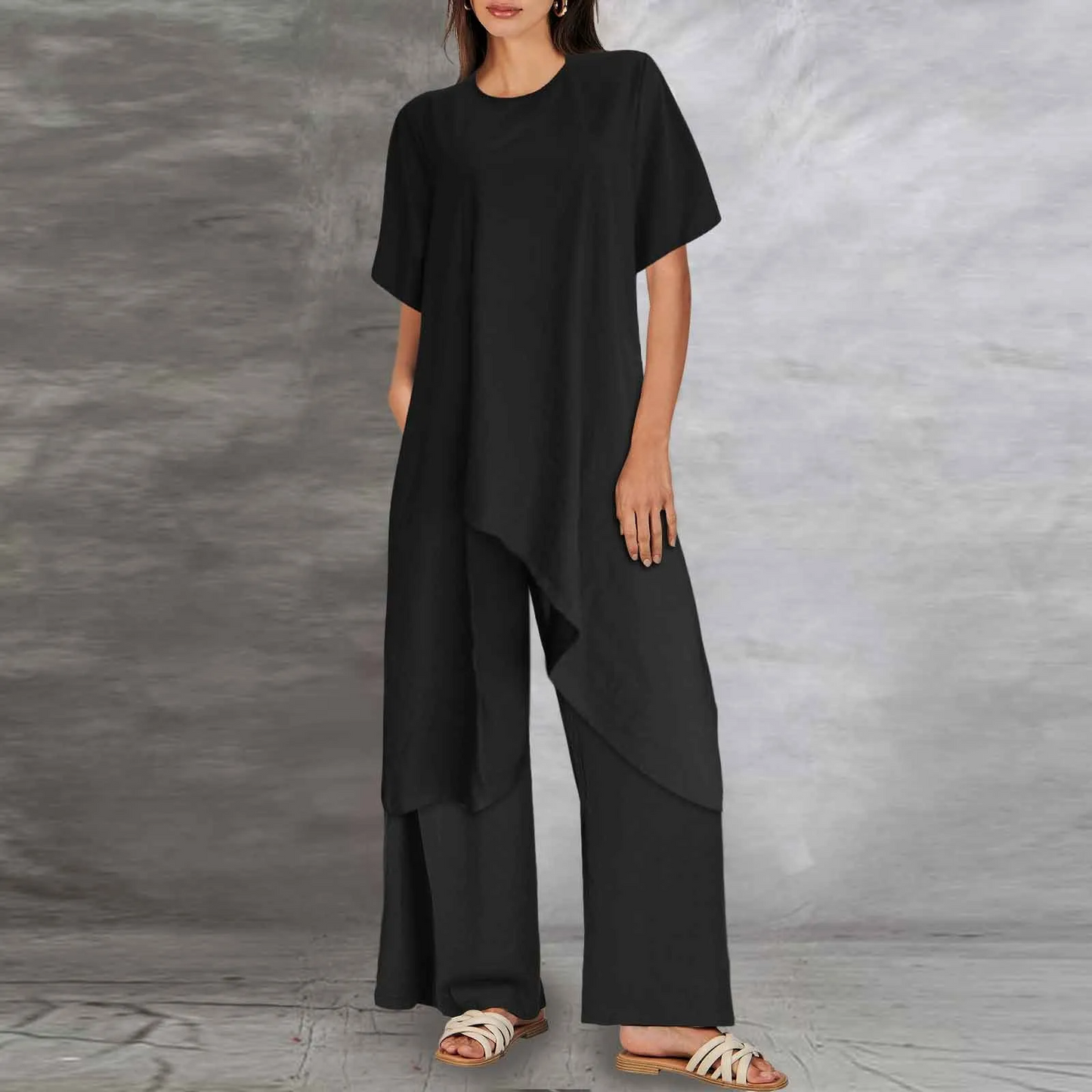 Orinthia - Elegante conjunto de blusa larga y pantalón