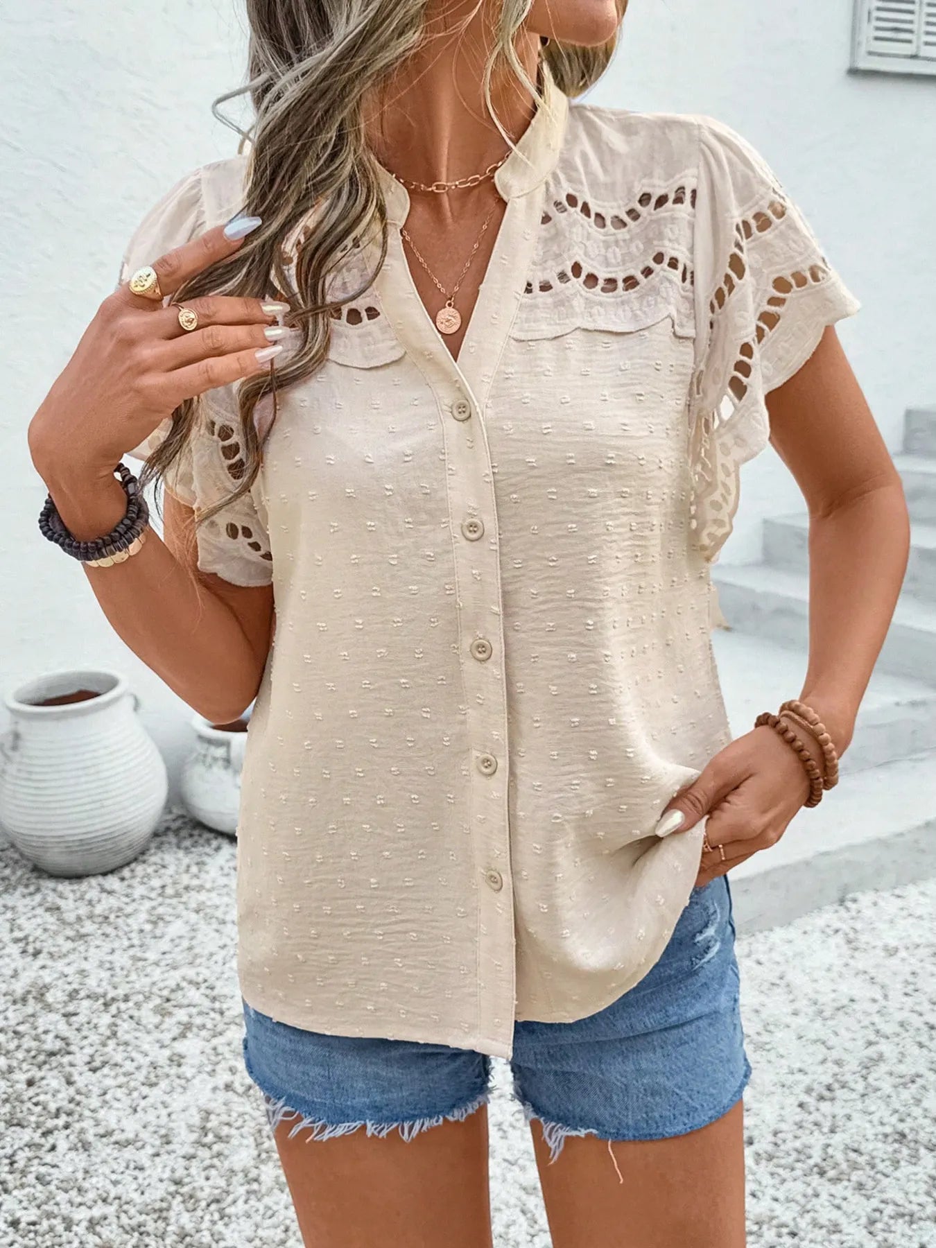 Lottie - Blusa informal de lunares abotonada