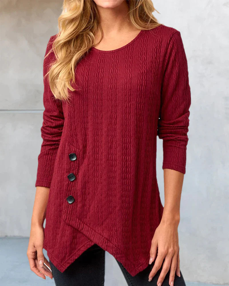 Yolanda - Elegante blusa de punto acanalado de manga larga