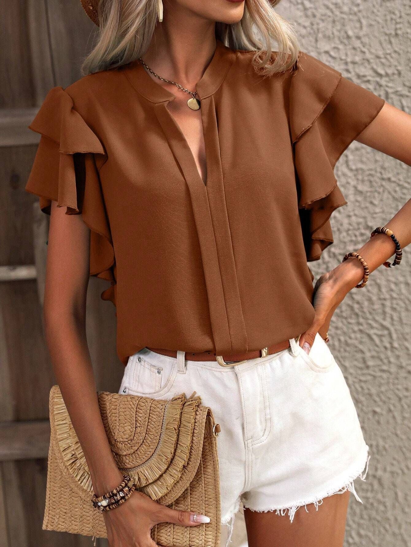 Blessie - Elegante blusa de manga corta con volante