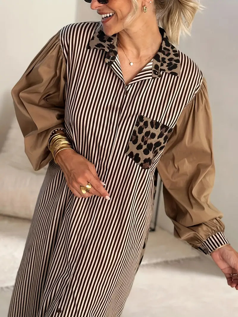 Elin – Vestido estampado leopardo manga abullonada