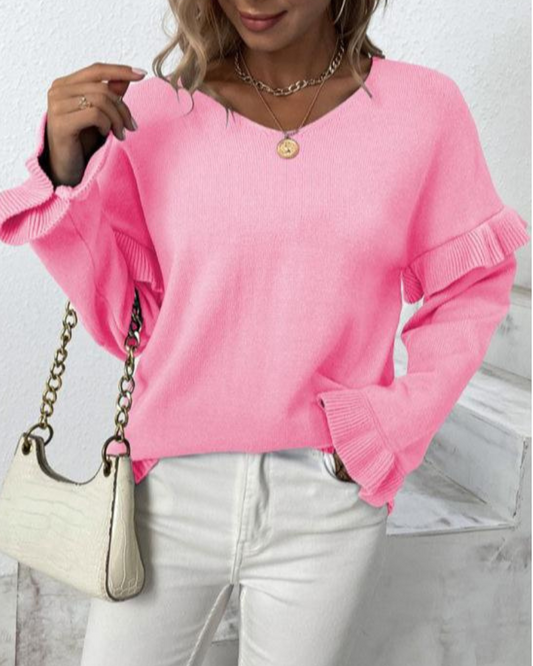Shireen - Elegante blusa suelta de manga larga con volante