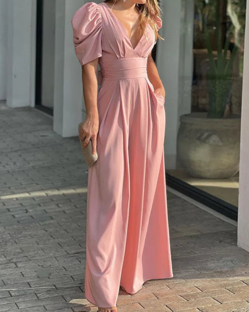 Fenella - Elegante mono holgado de manga corta y escote de pico profundo
