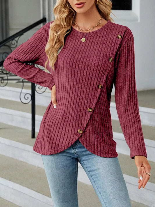 Alayna - Elegante sudadera con botones de punto acanalado