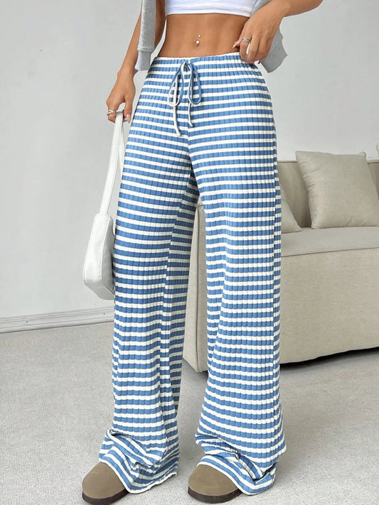 Cecily - Pantalones anchos de rayas con cordón