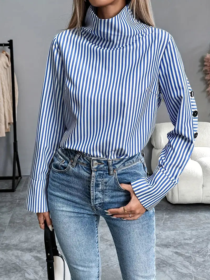 Lovis – Blusa de algodón a rayas con cuello alto