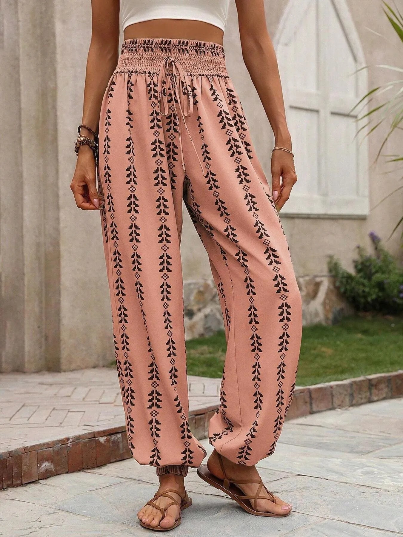 Daniela - Elegante pantalón de cintura alta con estampado informal