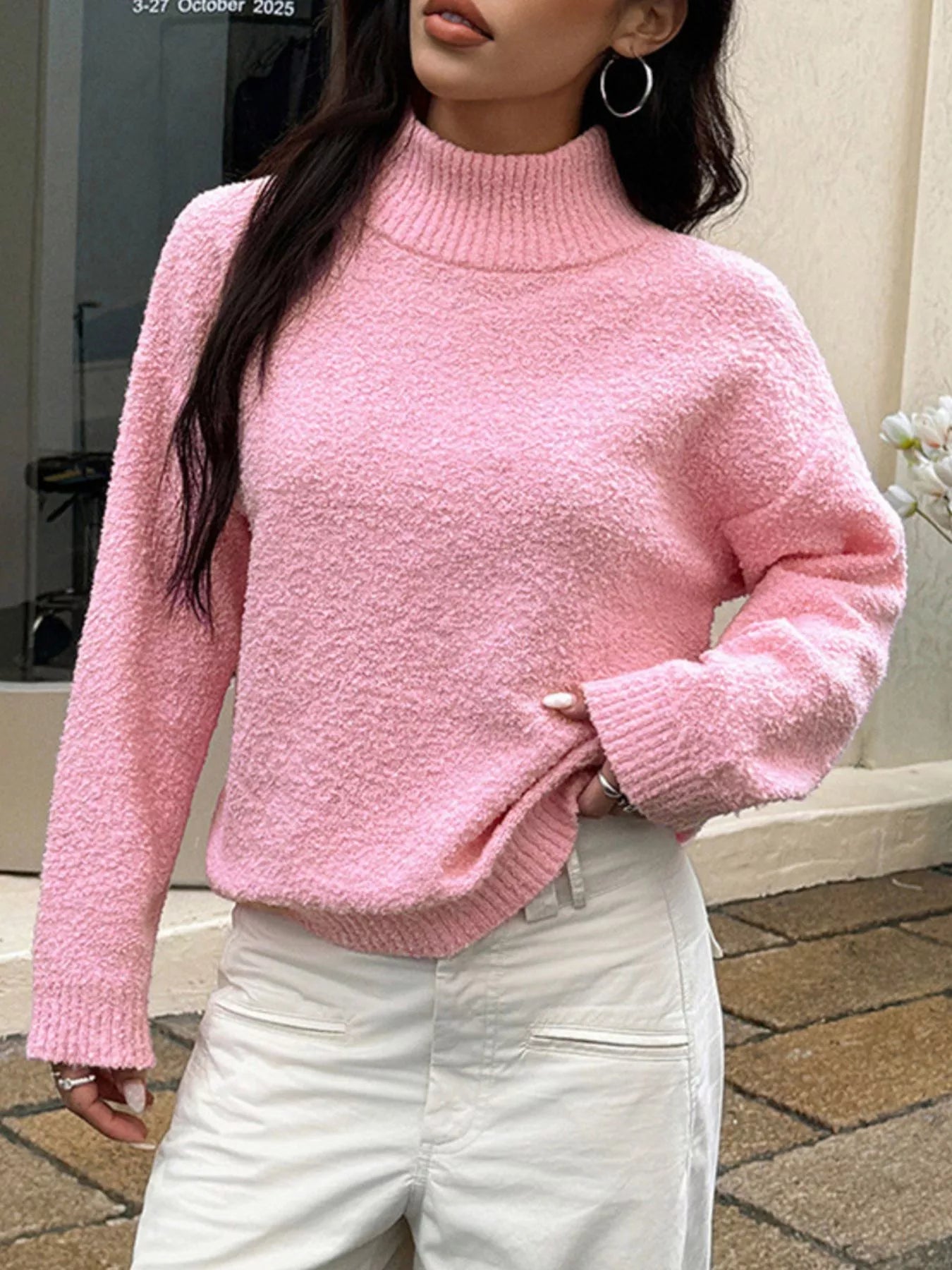 Nailah - Elegante jersey cálido de manga larga con cuello alto y forro polar