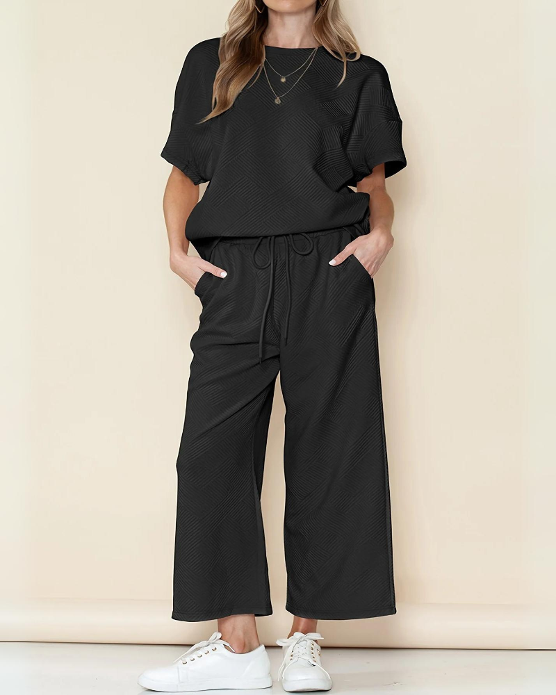 Tessie - Conjunto de camisa holgada y pantalón ancho