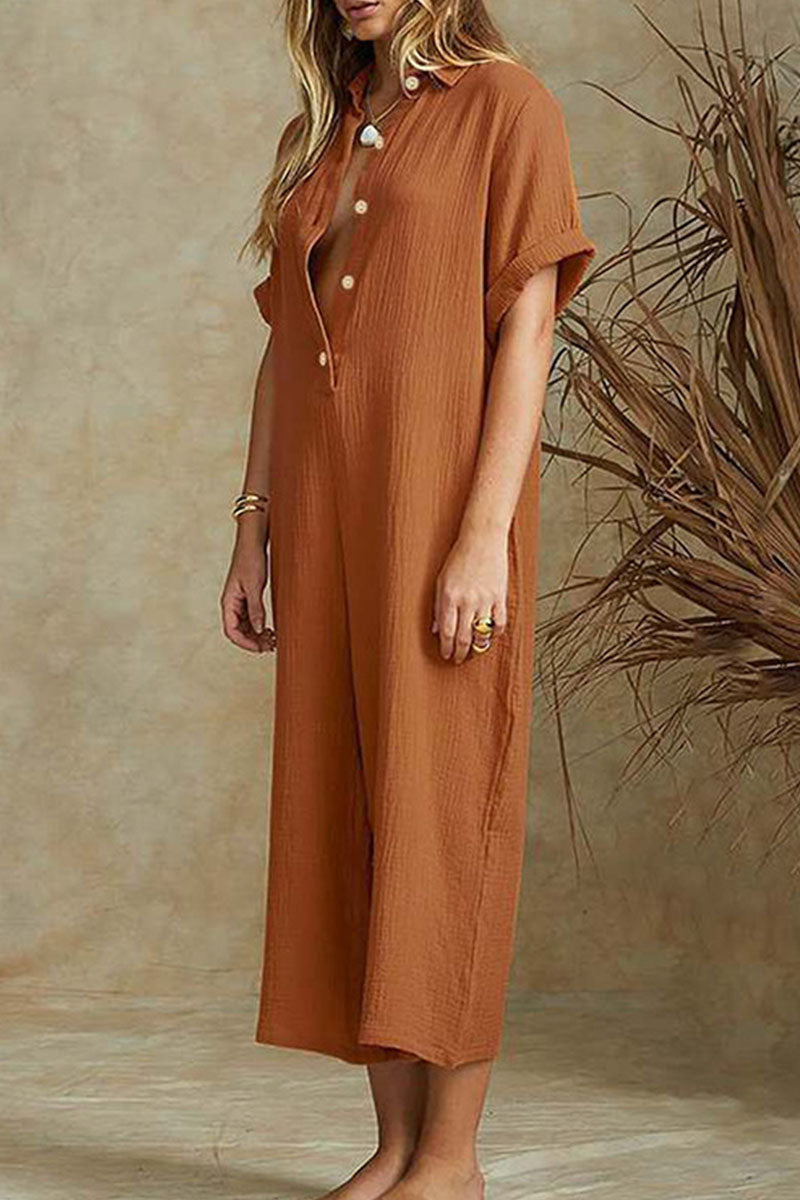 Viella - Elegante mono de cuello polo y pernera ancha con botones