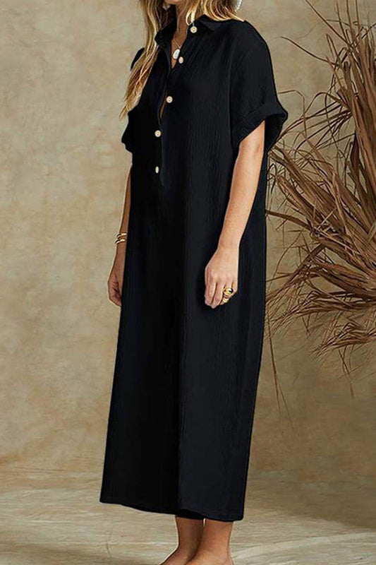 Viella - Elegante mono de cuello polo y pernera ancha con botones