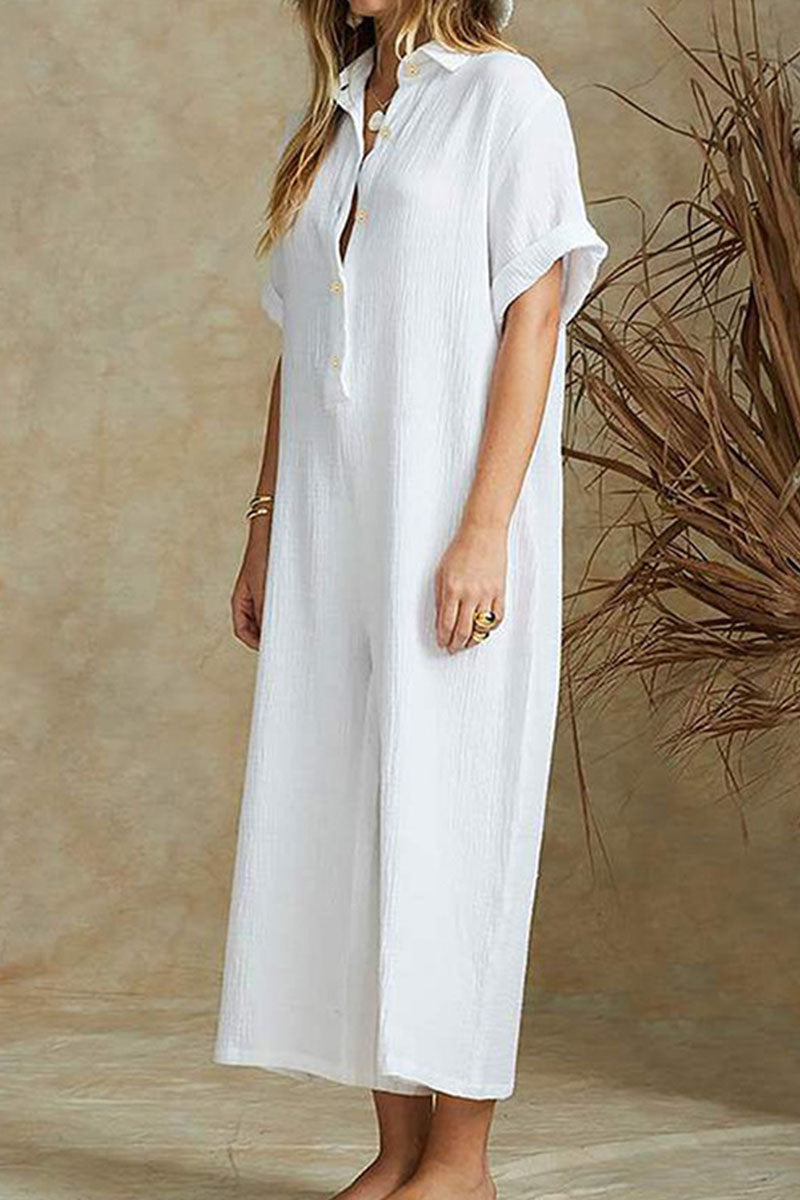 Viella - Elegante mono de cuello polo y pernera ancha con botones