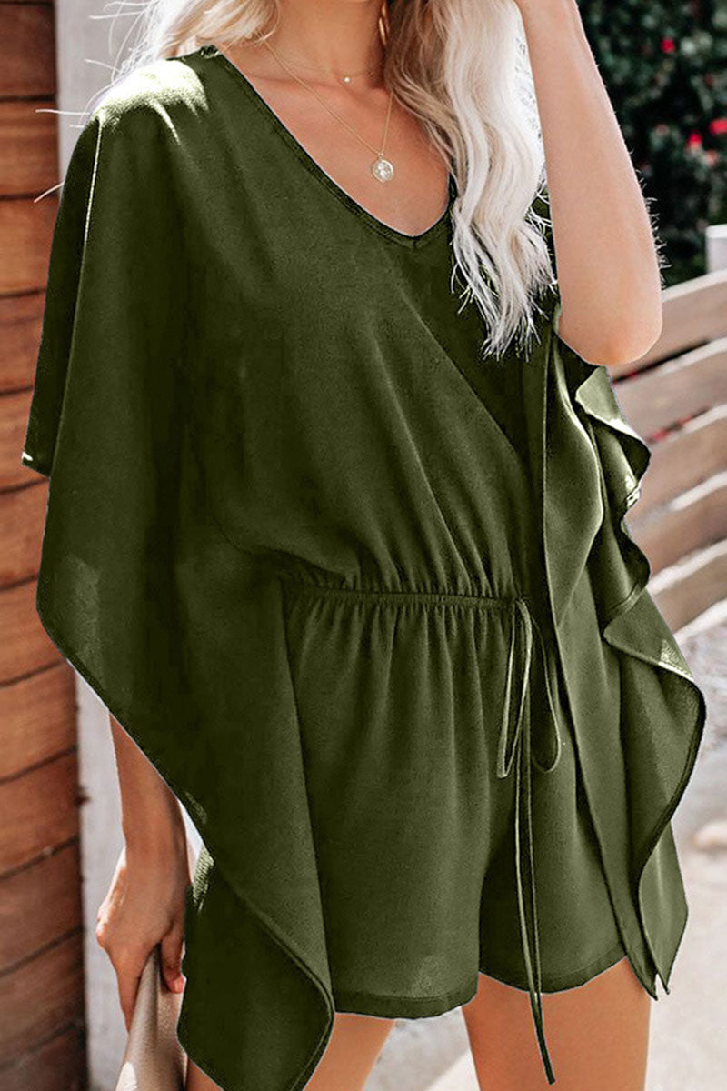 Omelina - Elegante mameluco con cuello de pico y manga murciélago