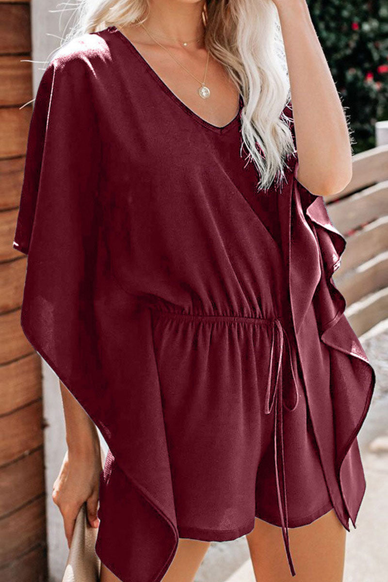 Omelina - Elegante mameluco con cuello de pico y manga murciélago
