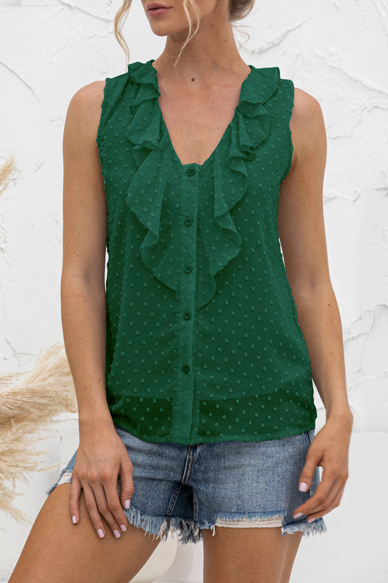 Jessica - Top casual sin mangas con cuello en V y botones