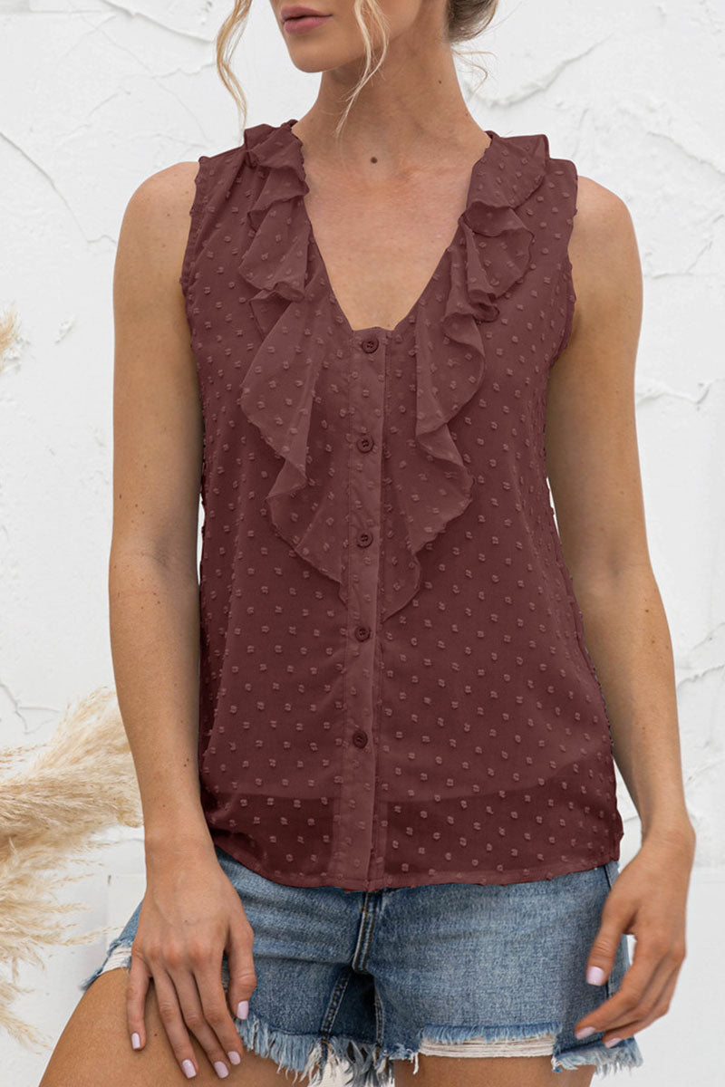 Jessica - Top casual sin mangas con cuello en V y botones
