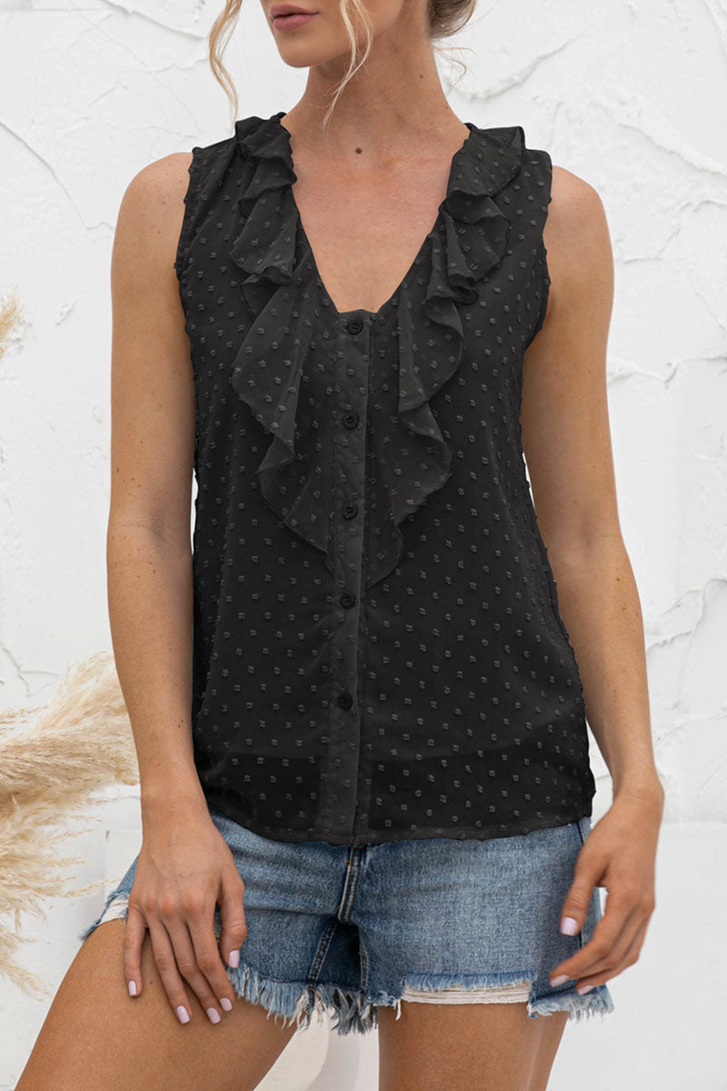 Jessica - Top casual sin mangas con cuello en V y botones