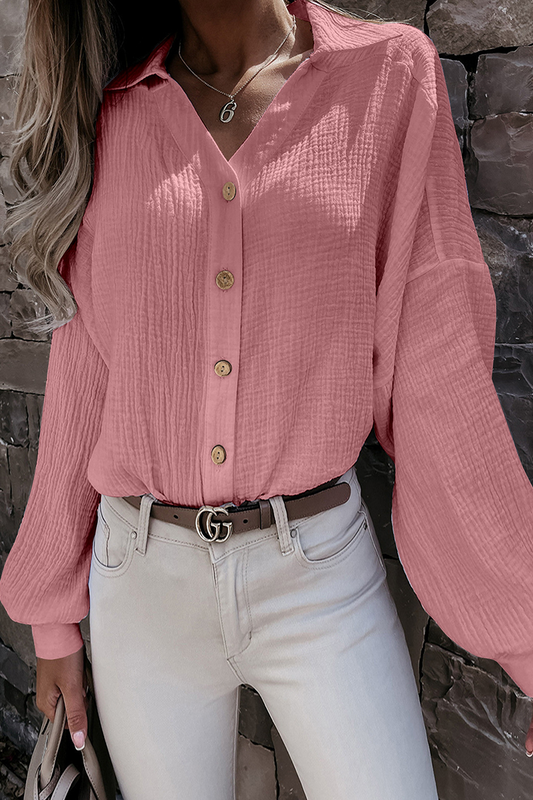 Kitty - Elegante blusa de manga larga con cuello vuelto y botones
