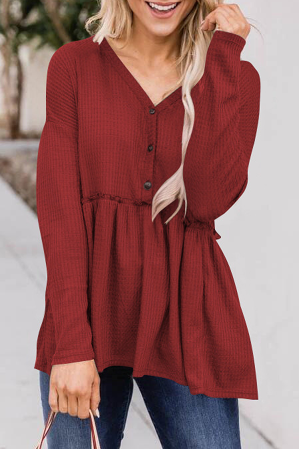 Novella - Blusa casual de manga larga y cuello en V