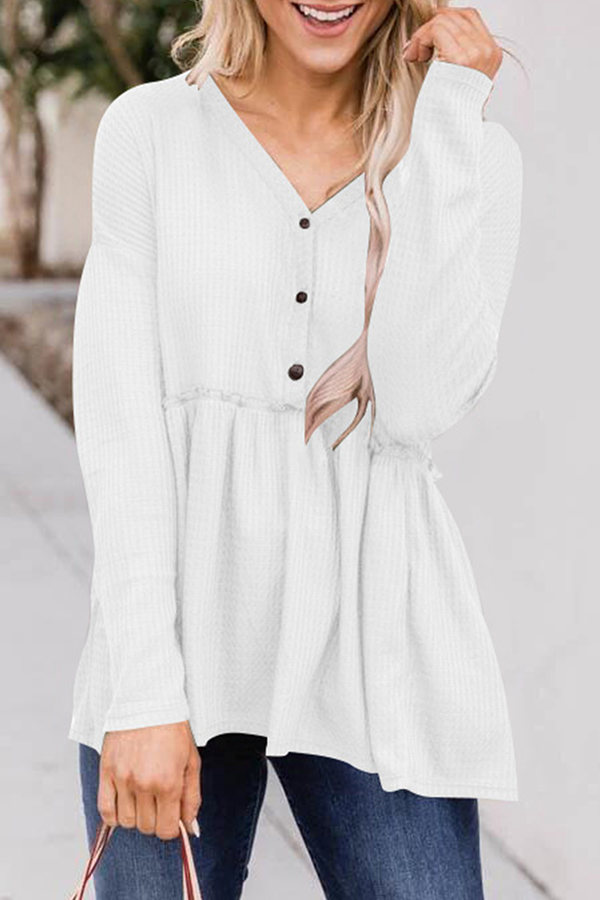 Novella - Blusa casual de manga larga y cuello en V