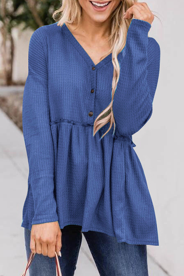 Novella - Blusa casual de manga larga y cuello en V