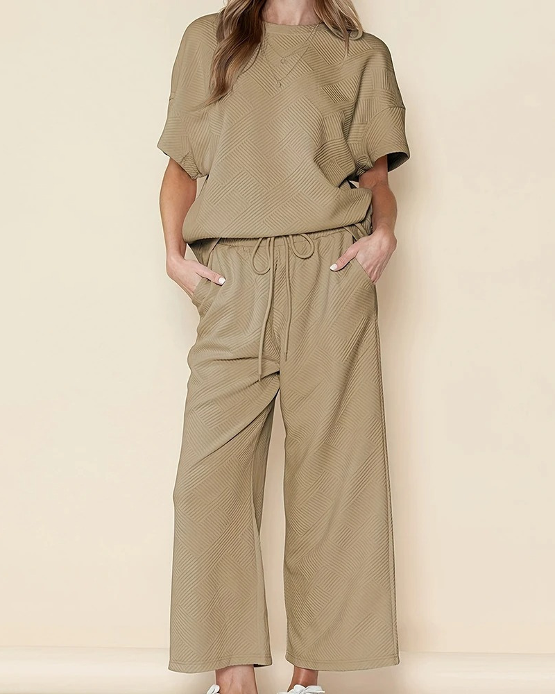 Tessie - Conjunto de camisa holgada y pantalón ancho