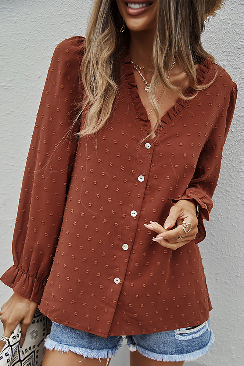 Evelina - Blusa de manga larga con cuello en V y encaje chic