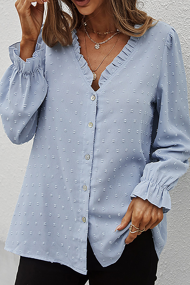 Evelina - Blusa de manga larga con cuello en V y encaje chic