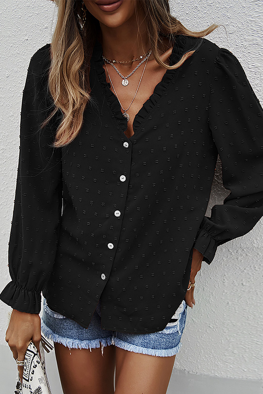 Evelina - Blusa de manga larga con cuello en V y encaje chic
