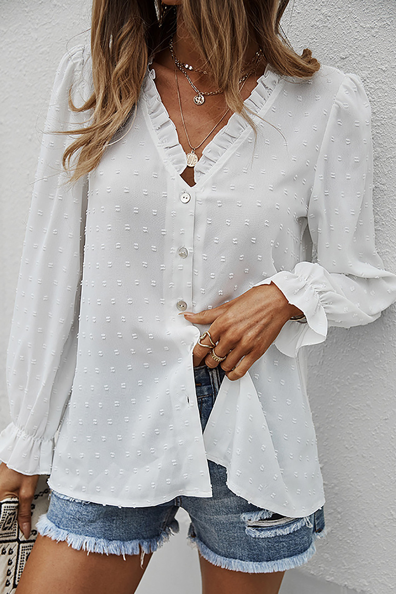 Evelina - Blusa de manga larga con cuello en V y encaje chic
