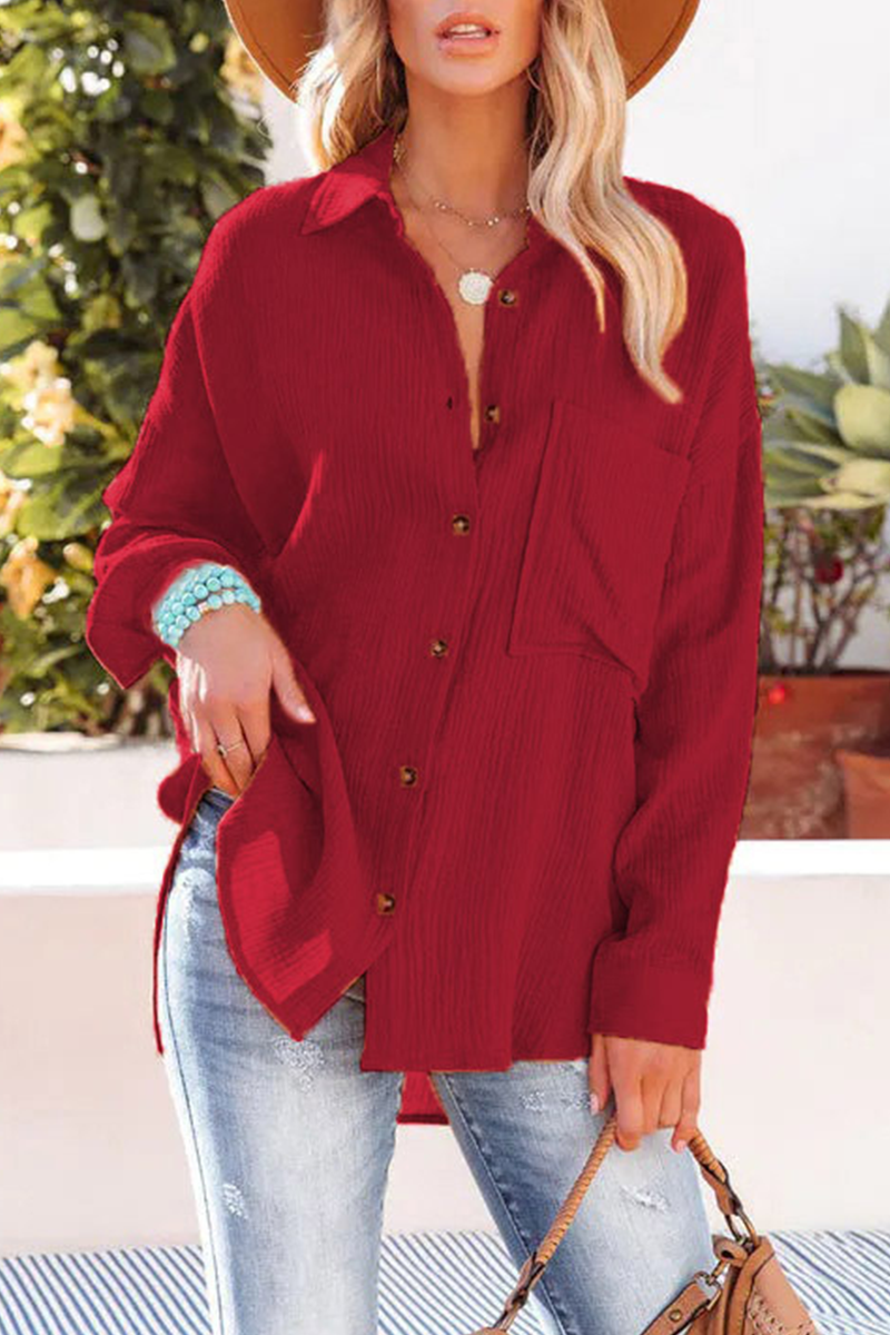 Aubriella - Blusa informal de manga larga y botones y cuello vuelto