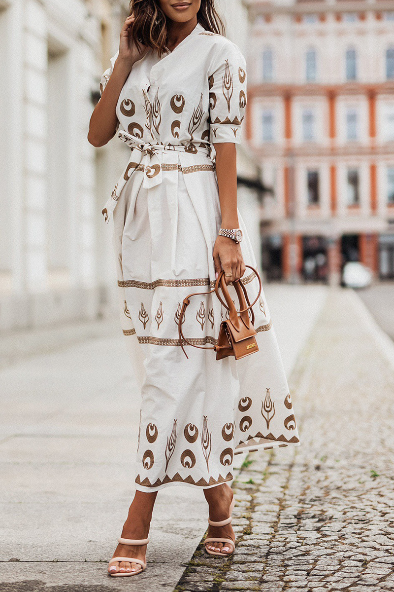 Isalina - Elegante vestido vintage estampado con cinturón