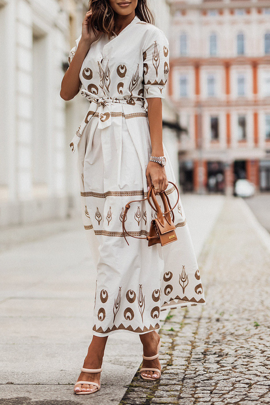 Isalina - Elegante vestido vintage estampado con cinturón