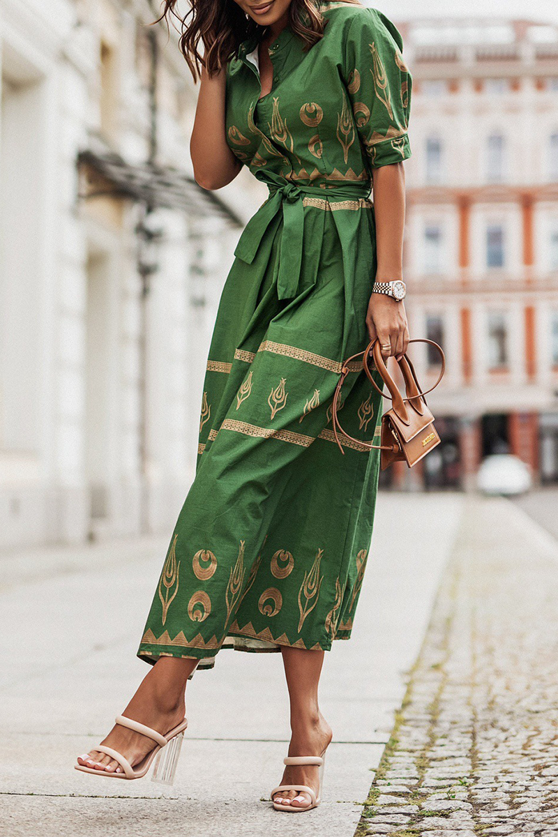 Isalina - Elegante vestido vintage estampado con cinturón