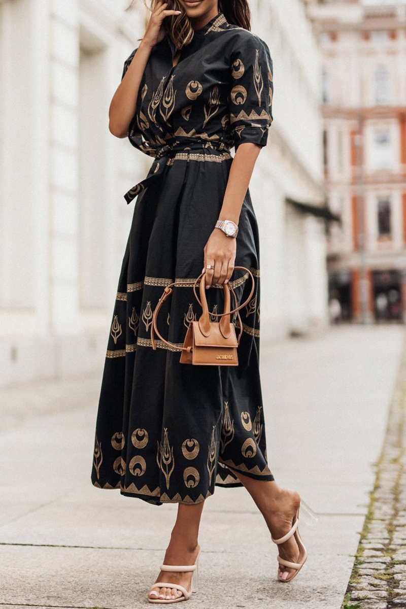 Isalina - Elegante vestido vintage estampado con cinturón