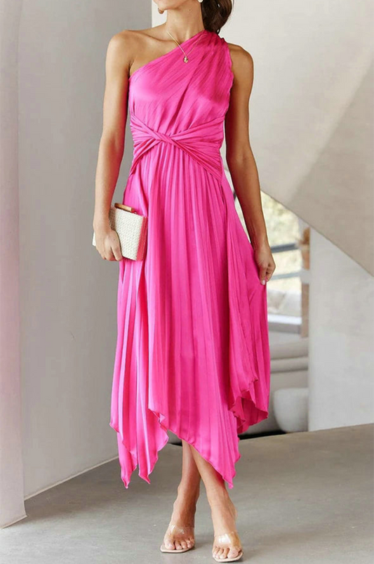 Alina - Elegante vestido midi plisado de un hombro