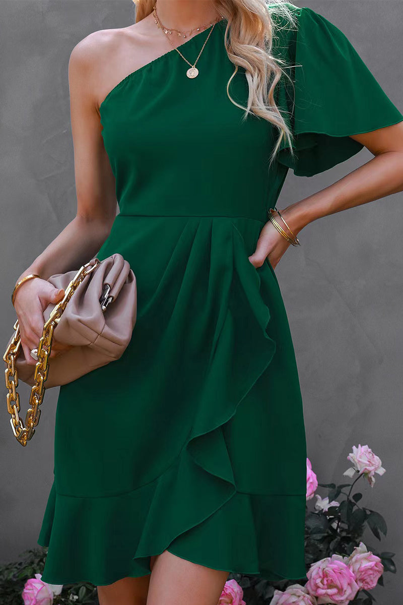Marialyn - Elegante mini vestido de una manga con volante
