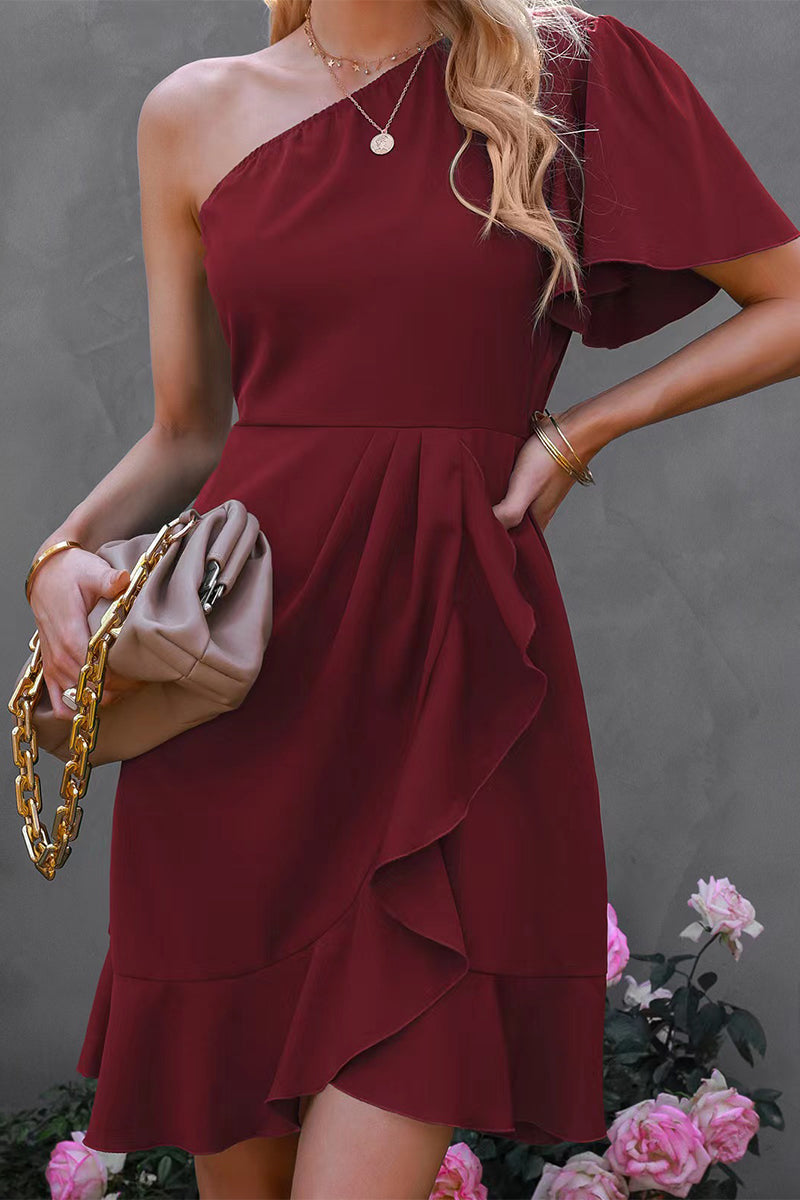 Marialyn - Elegante mini vestido de una manga con volante