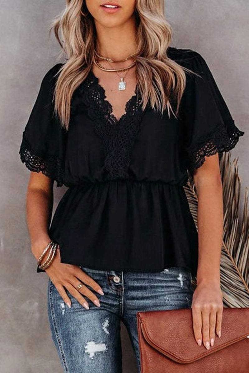Grace - Blusa casual suelta de encaje con cuello en V