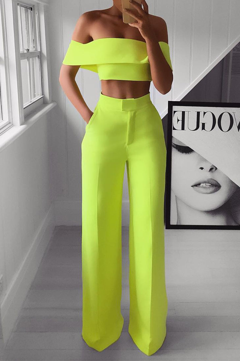 Sofia - Elegante conjunto de crop top sin hombros y pantalón de cintura alta
